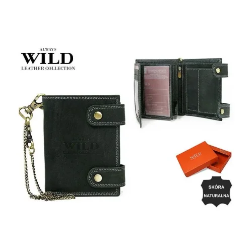 Portfel męski Always Wild 2901-BIC czarny – komplet z łańcuchem / Always Wild 2901-BIC black wallet – set with chain
